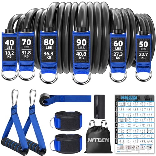 Heavy Resistance Bands for Working Out, NITEEN Resistance Bands with Handles Weight Exercise Bands for Men Women, Workout Bands with Door Anchor and Ankle Straps Strength Training Equipment