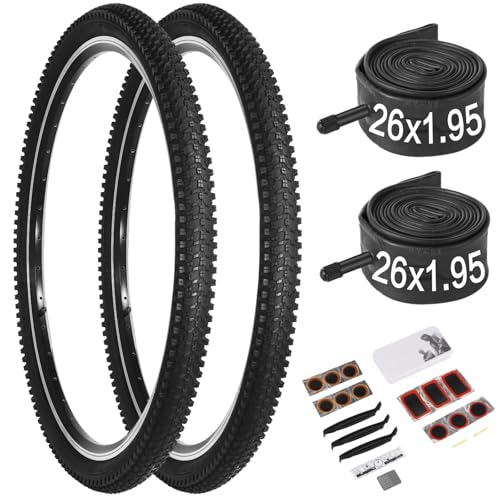 24/26x1.95 Bike Tire, 2 Pack 24/26x1.95 Folding Bicycle Tire and Tube, 24/26 Inch Mountain Bike Tires,Replaceable 26/24 Inch Bike Tires with Repair Tools for MTB,BMX