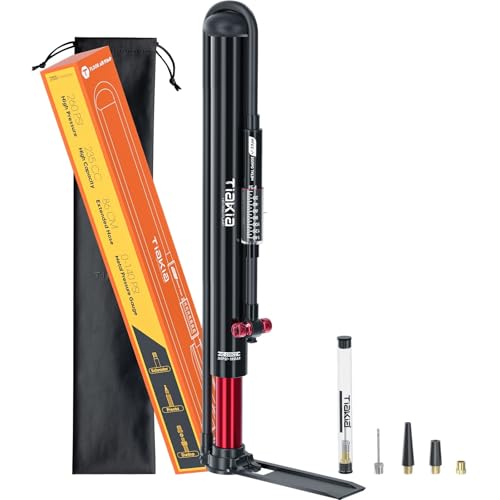 Tiakia Bike Pump with Gauge, High Pressure Bicycle Pump High Volume Portable Hand Air Pump Fit Presta, Schrader Valves Aluminum Bike Tire Pump for Mountain Road Bike, Strollers, Balls
