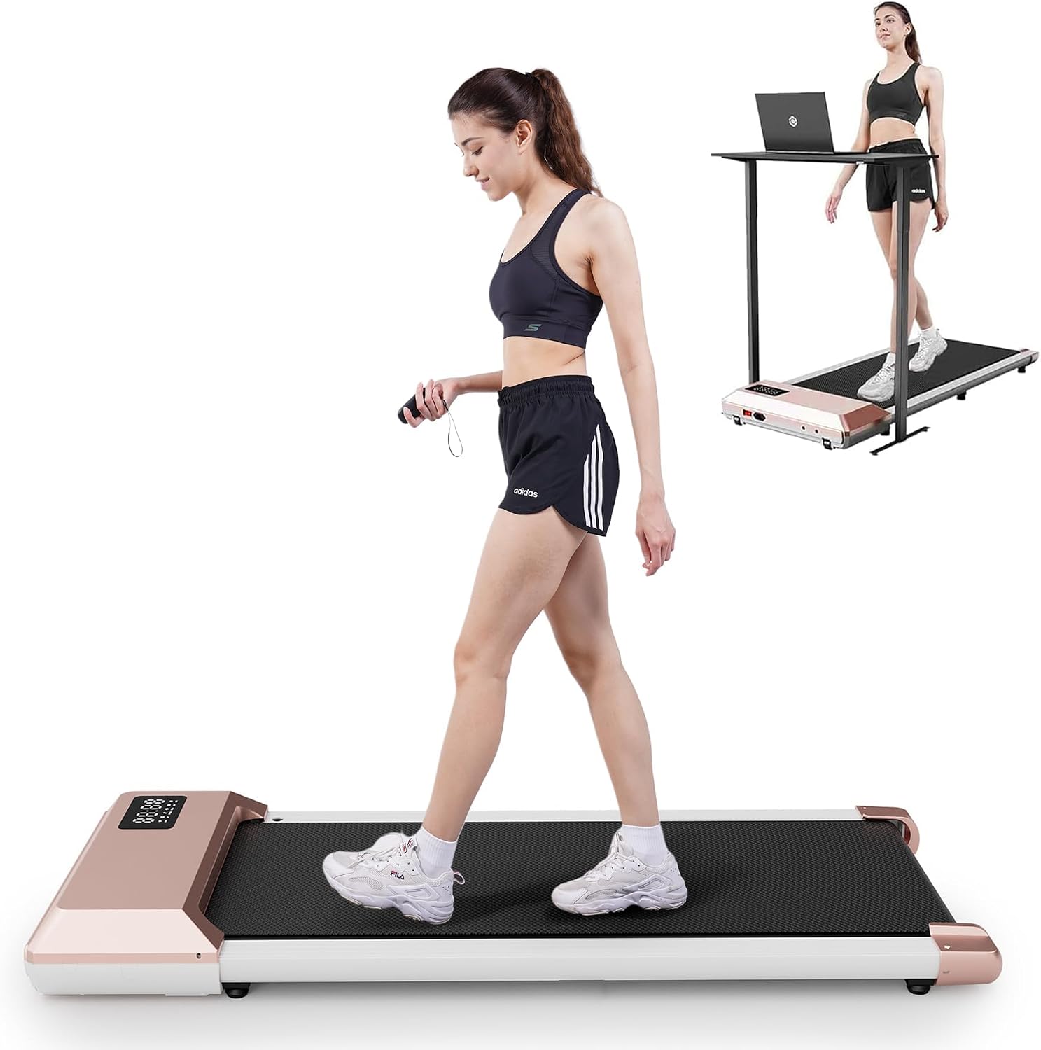 DeerRun Walking Pad, 2025 Smart Under Desk Treadmill, Treadmills for Home/Office, 2 in 1 Walking Pad Treadmill with LED Dispaly & Remote Control, Small Treadmill for Small Spaces