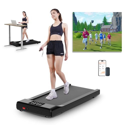 DeerRun Walking Pad, Raceable 2.5HP Under Desk Treadmill, Smart App Control, 300 lbs Weight Capacity, Includes Remote & LED Display, Easy-to-Move Design