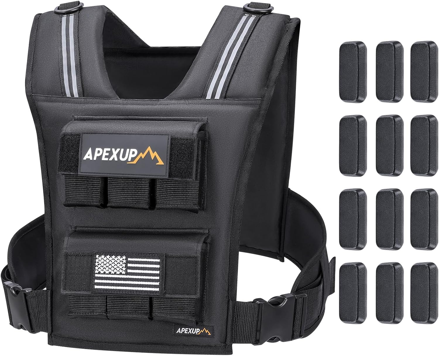 APEXUP Adjustable Weighted Vest Men 20lbs/30lbs/40lbs Weights with Reflective Stripe, Weight Vest Woman Workout Vest for Strength Training Running Walking