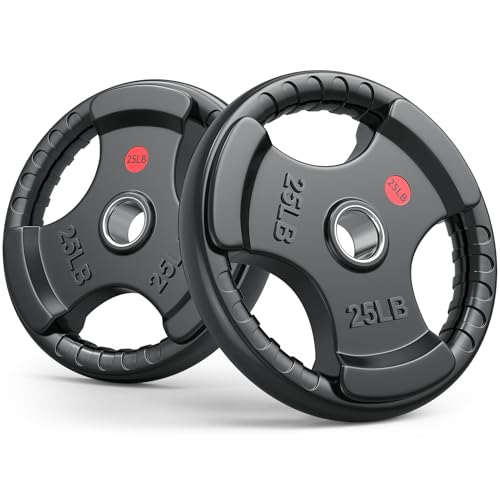 GIKPAL 2-inch Rubber Olympic Grip Weight Plates for Strength Training, Weightlifting in Home & Gym, Barbell Weights Plates Set (2.5/5/10/25/35/45 LB)