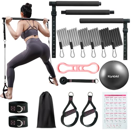 Pilates Bar Kit with Resistance Bands, Multifunctional Pilates Bar with 3 Set Exercise Resistance Bands, Portable Pilates Equipment for Women Home Gym Yoga Workouts