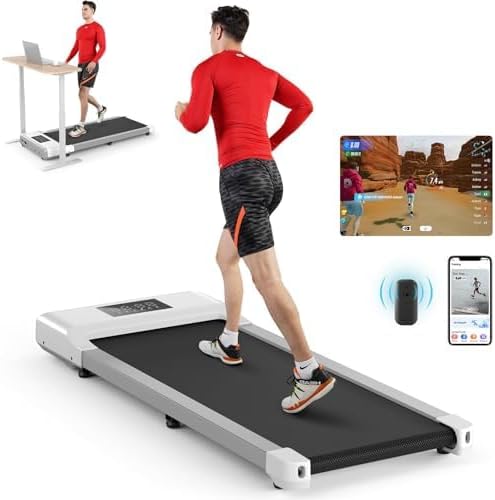 DeerRun 2025 Upgrade Walking Pad - Raceable Smart Under Desk Treadmill with Rewards Program, Quick Setup, 2.5HP, APP/Remote Control, LED Display, 300 lbs Capacity