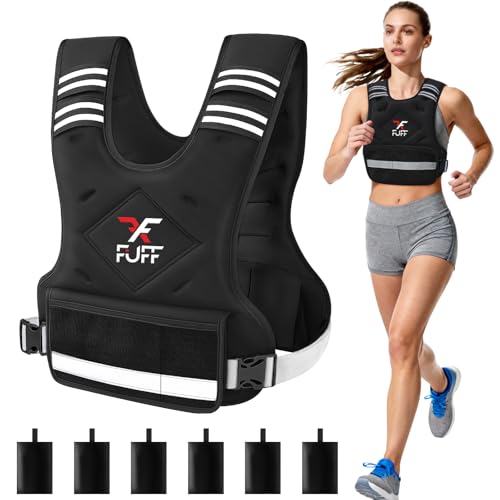 FUFF weighted vest woman 410 lb/1120 lb/2032 lb Unisex with 6 Weight Bags, Reflective Running Vest for Walking, Exercise and Strength Training