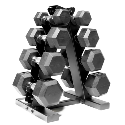 CAP Barbell Rubber Coated Dumbbell Weight Set with Vertical Rack | 100 lb, 150 lb, and 210 lb Options