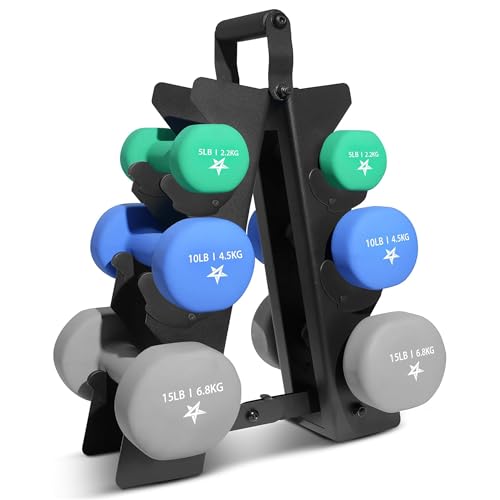 Yes4All Neoprene Coated Dumbbell Hand Weight Sets - Multiple Weight Options with Rack, Anti-roll, Anti-Slip, Hexagon Shape