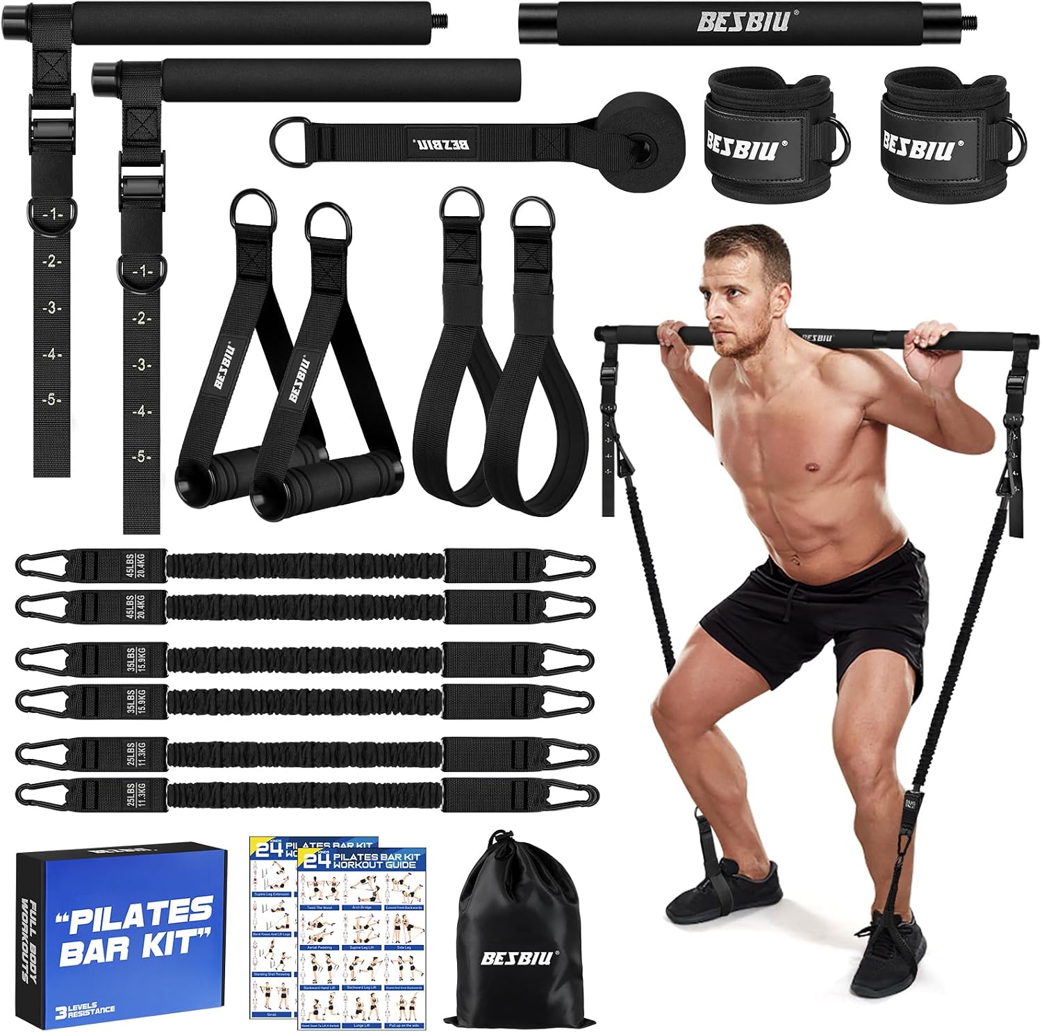 BesBiu 210lbs Pilates Bar Kit