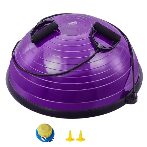 VEVOR Half Exercise Ball Trainer, 23/26 inch Balance Ball Trainer, 1500lbs Capacity Stability Ball, Yoga Ball with Resistance Bands & Foot Pump, Strength Fitness Ball for Home Gym Full Body Workout