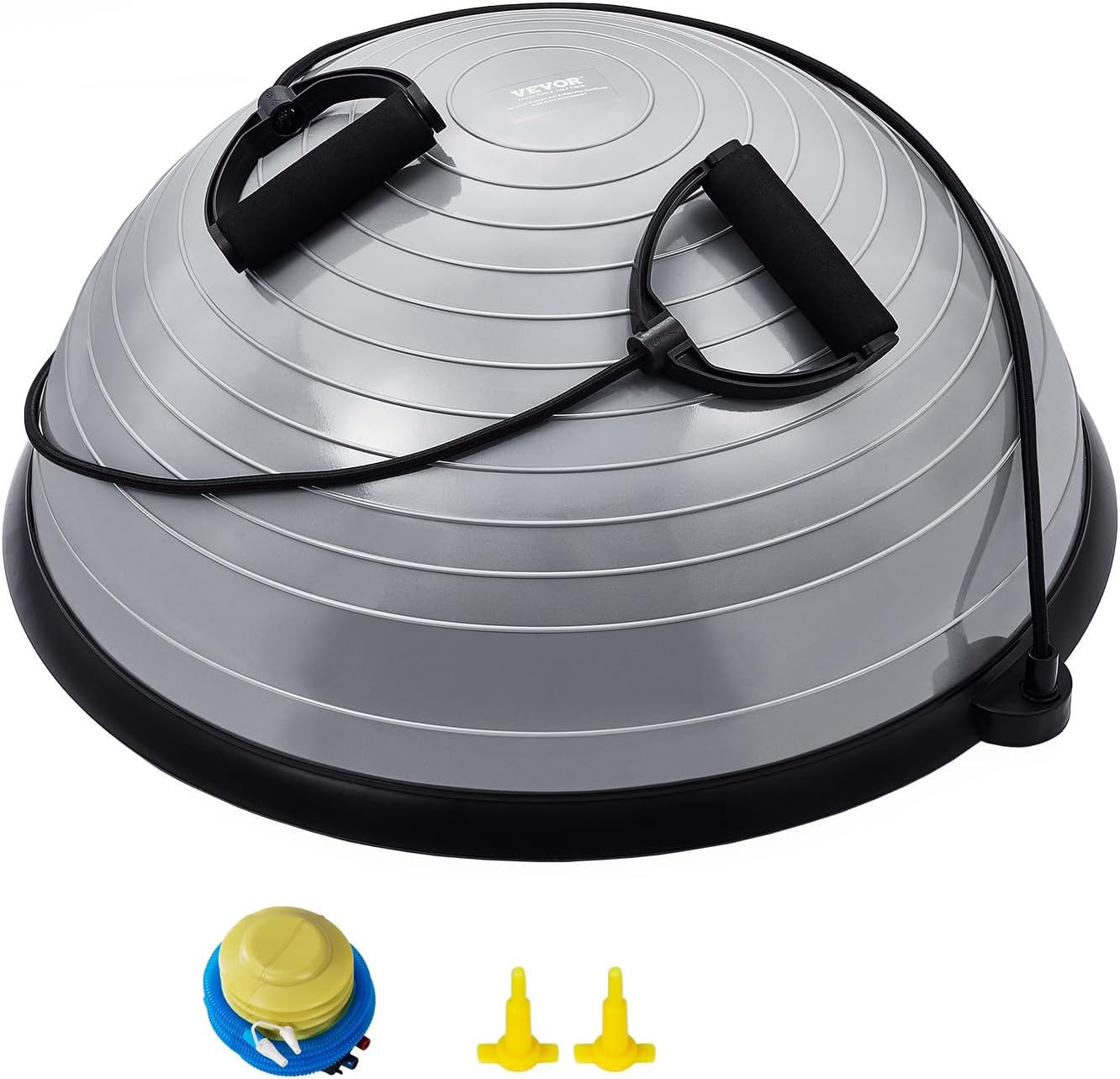 VEVOR Half Exercise Ball Trainer, 23/26 inch Balance Ball Trainer, 1500lbs Capacity Stability Ball, Yoga Ball with Resistance Bands & Foot Pump, Strength Fitness Ball for Home Gym Full Body Workout