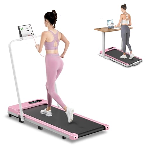 Foldable Walking Pad with Handle Bar, Folding Treadmill Portable Under Desk for Home Office 4 in 1, Safety Lock, Remote Control, 300 LB Capacity