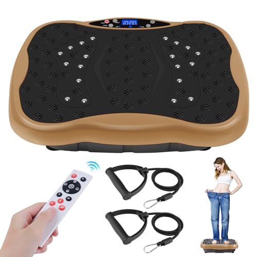 Vibration Plate Exercise Machine, Health & Fitness Full Body Vibration Platform, Portable Vibration Plate Platform for Weight Loss Home Fitness, Lymphatic Drainage, w/Resistance Bands+Remote