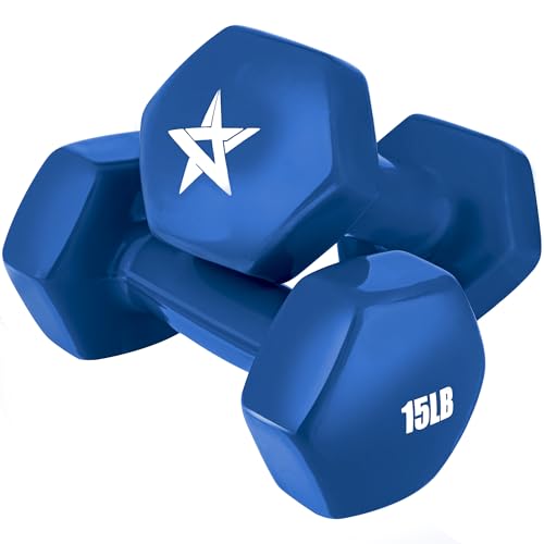 Yes4All Vinyl Hexagon Dumbbell - Dumbbells Set of 2 Hand Weights for Home Gym & Strength Training (2-15 lbs Weight Options)