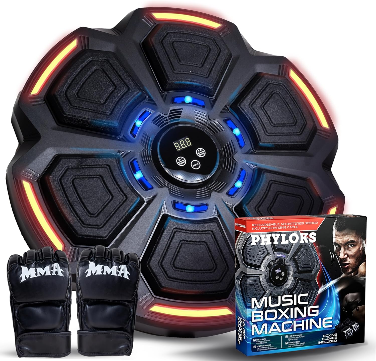 PHYLOKSTM Music Boxing Machine with Gloves, 9 Speeds & 9 Modes, Bring The Boxing Arena Home with Smart Reflex Lights, Music Punching Trainer for Home Fitness & Fun