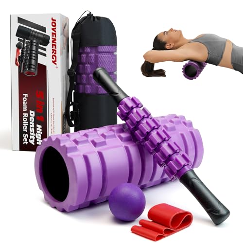 5 in 1 Foam Roller Set, Trigger Point Foam Roller Patented, Massage Roller Stick, Massage Ball, Stretching Strap for Deep Tissue Massager for Muscle Pilates Yoga Whole Body