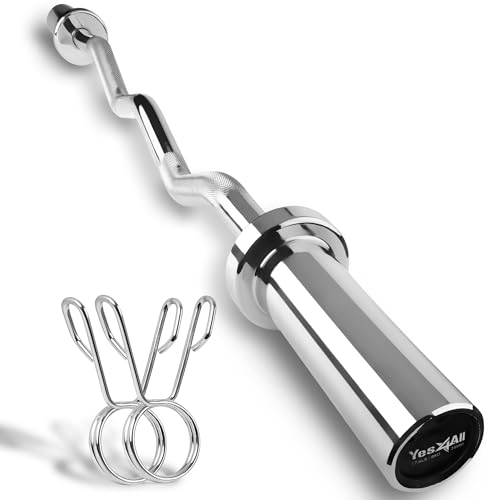 Yes4All Standard Straight Barbell 60" & EZ Curl Bar 47", Capacity 200 to 480 LB, Weight Bar 1" to 2" Diameter - Star Lock Collars, Rubber Ring, Barbell Spins Included for Deadlifts & Squats