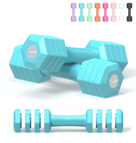Adjustable Dumbbells Set, 4 in 1 Hand Weights Set for Women Men 10 LB/ 12 LB Dumbbell Pair Each 2lbs 3lbs 4lbs 5lbs Weights Dumbbells Set with TPU Soft Rubber Handle for Home Gym Exercise Fitness