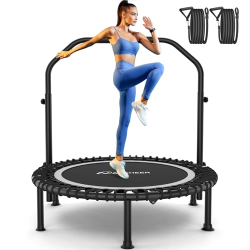 Bungee Rebounder Trampoline,ANCHEER 40" Foldable Fitness Trampoline with 4-Level Adjustable Handlebar, 450LBS Capacity, Resistance Ropes&Upgraded Bungees Safe for Home/Cardio,Workout Indoor/Outdoor