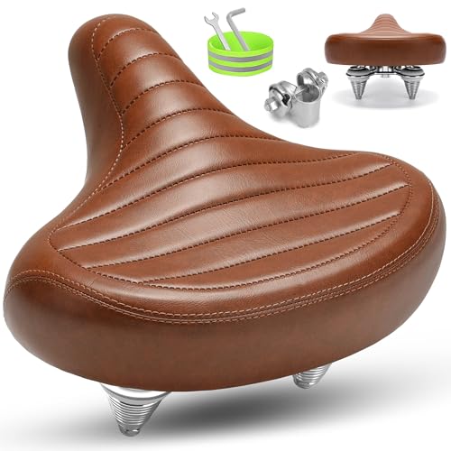 Wide Bike Seat for Men Women Comfort, Large Soft Padded Bicycle Seat Cushion, Oversized Comfortable Replacement Saddle for Beach Cruiser, City Bike, MTB, Ebike, Scooter, Stationary Exercise Bike