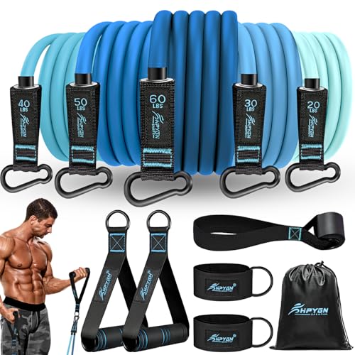 HPYGN Resistance Bands, Exercise Bands with Handles, Fitness Bands, Workout Bands with Door Anchor and Ankle Straps, for Heavy Resistance Training, Physical Therapy, Shape Body, Yoga, Home Workout Set