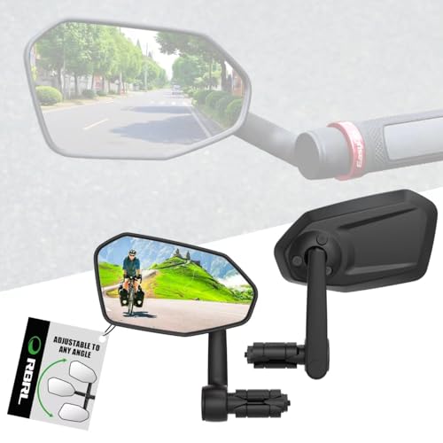 RBRL Bicycle Mirror, Extra Large Bike Mirror, 360 Adjustable Shatterproof and Durable Bar End Rear View Mirror Bi, Bicycle Side Mirror for E-Bike (Set)