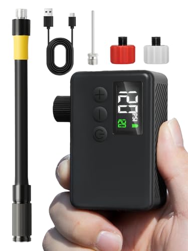 Mini Bike Tire Air Pump: Fast Inflate Portable Small Bicycle Electric Pump for Presta and Schrader Valves, 120 Psi High Pressure Pump with Digital Gauge for Road Bike, Mountain Bike, E-Bike