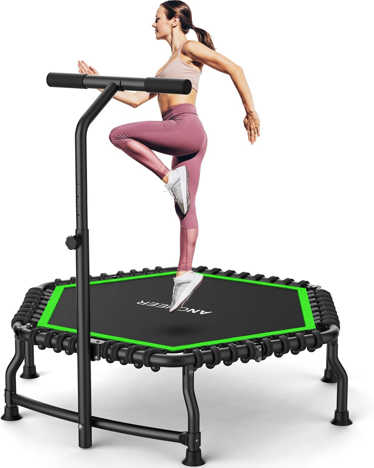 ANCHEER Trampoline, Rebounder Trampoline for Adult with Safety Bar, Indoor Outdoor Mini Trampoline, 550LBS Fitness Trampoline with Bungees, Jumping Cardio Equipment, Exercise Trampoline at Home Gym