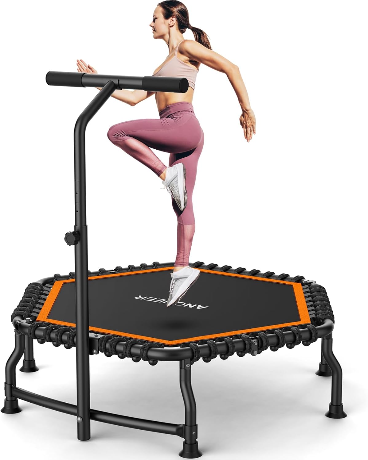 ANCHEER Trampoline, Rebounder Trampoline for Adult with Safety Bar, Indoor Outdoor Mini Trampoline, 550LBS Fitness Trampoline with Bungees, Jumping Cardio Equipment, Exercise Trampoline at Home Gym