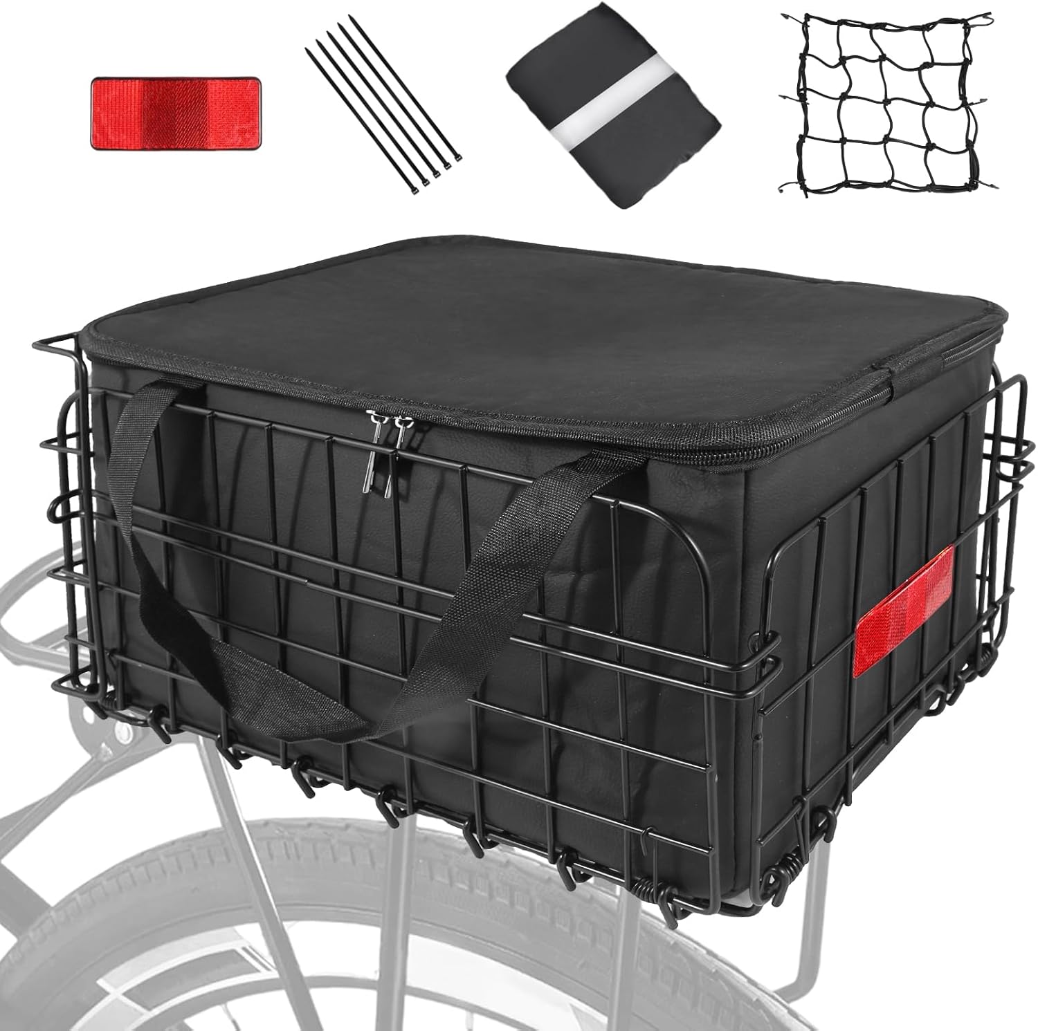 Bike Basket Rear, Folding Bicycle Basket with Removable Waterproof Liner Bag (Quick Release) - Lunies