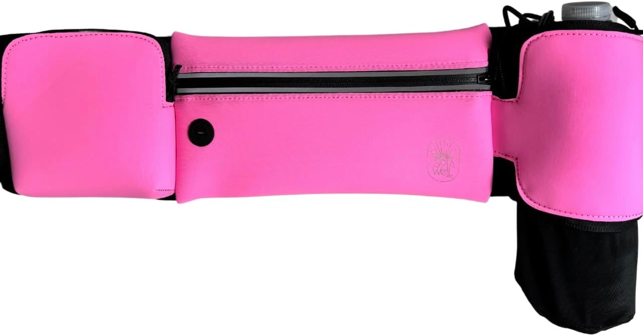 Running Belt with Water Bottle Holder - Waist Bag With Extender for Jogging, Hiking, Cycling, Walking - Dog Walker Hydration Fanny Pack - Sport Pouch iPhone Carrier for Women and Men - Pink