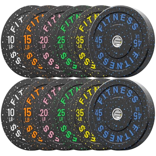 2 Inch Bumper Plates High Bounce,10-540lbs,Weight Plates for Strength Training,Floor-Protective Barbell Weights for Home Gym,Colored Rubber Weight Plates Set for Weight Lifting.