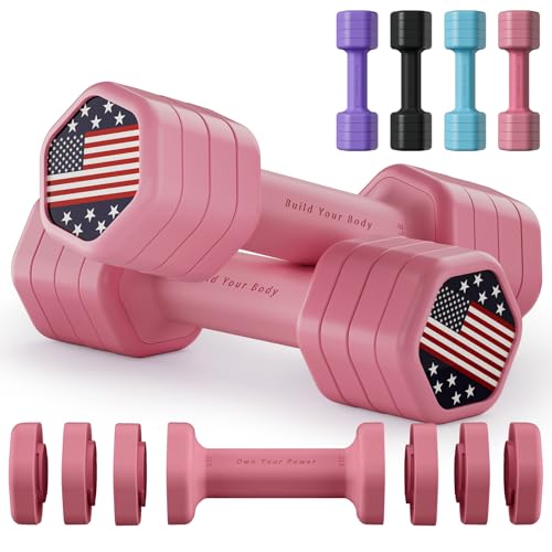 Zempox Adjustable Dumbbell Set of 2, 4 in 1 Hand Weights for Women at Home, 5 lb Weights Dumbbells set of 2, Each 2lb 3lb 4lb 5lb with TPU Soft Rubber Handle for Home Gym Exercise Training