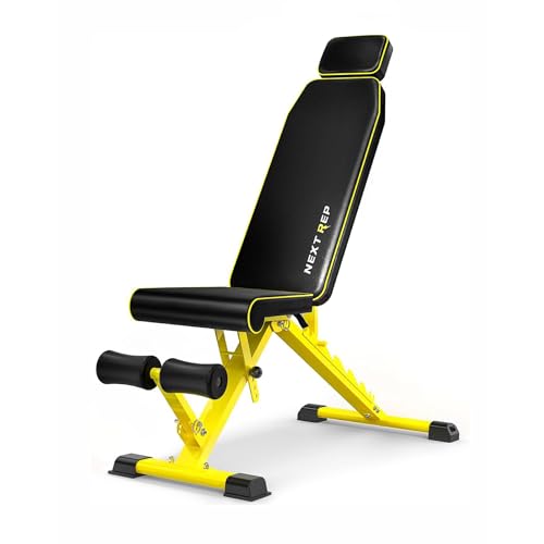 Adjustable Weight Bench,1000 LB Fast Folding Workout Bench for Home Gym Strength Training, Incline Decline Flat Utility Bench Press for Full Body Workout, Upright Storage Yellow Exercise Bench