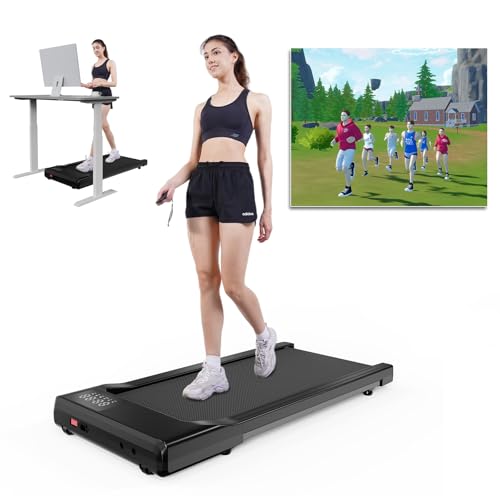 DeerRun 2025 Upgrade Walking Pad - Raceable Smart Under Desk Treadmill with Rewards Program, Quick Setup, 2.5HP, APP/Remote Control, LED Display, 300 lbs Capacity