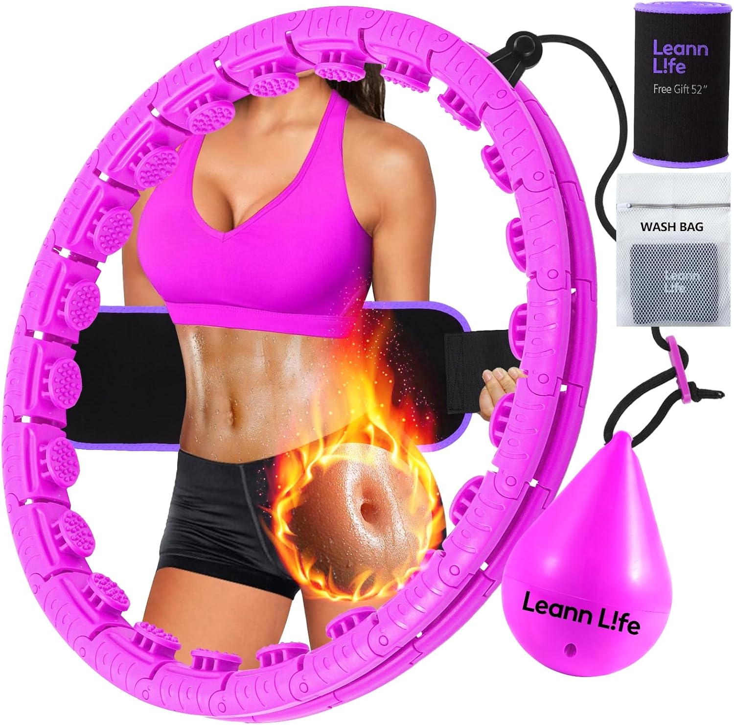 U2-26 Knots 19- 56, Weighted Hula Hoop for Adults Weight Loss, Infinity Hoop Plus Size, Children Adults Home Outdoors, Fun Fitness Exercise, Abdominal Toner,Free Waist Trimmer&Wash Bag