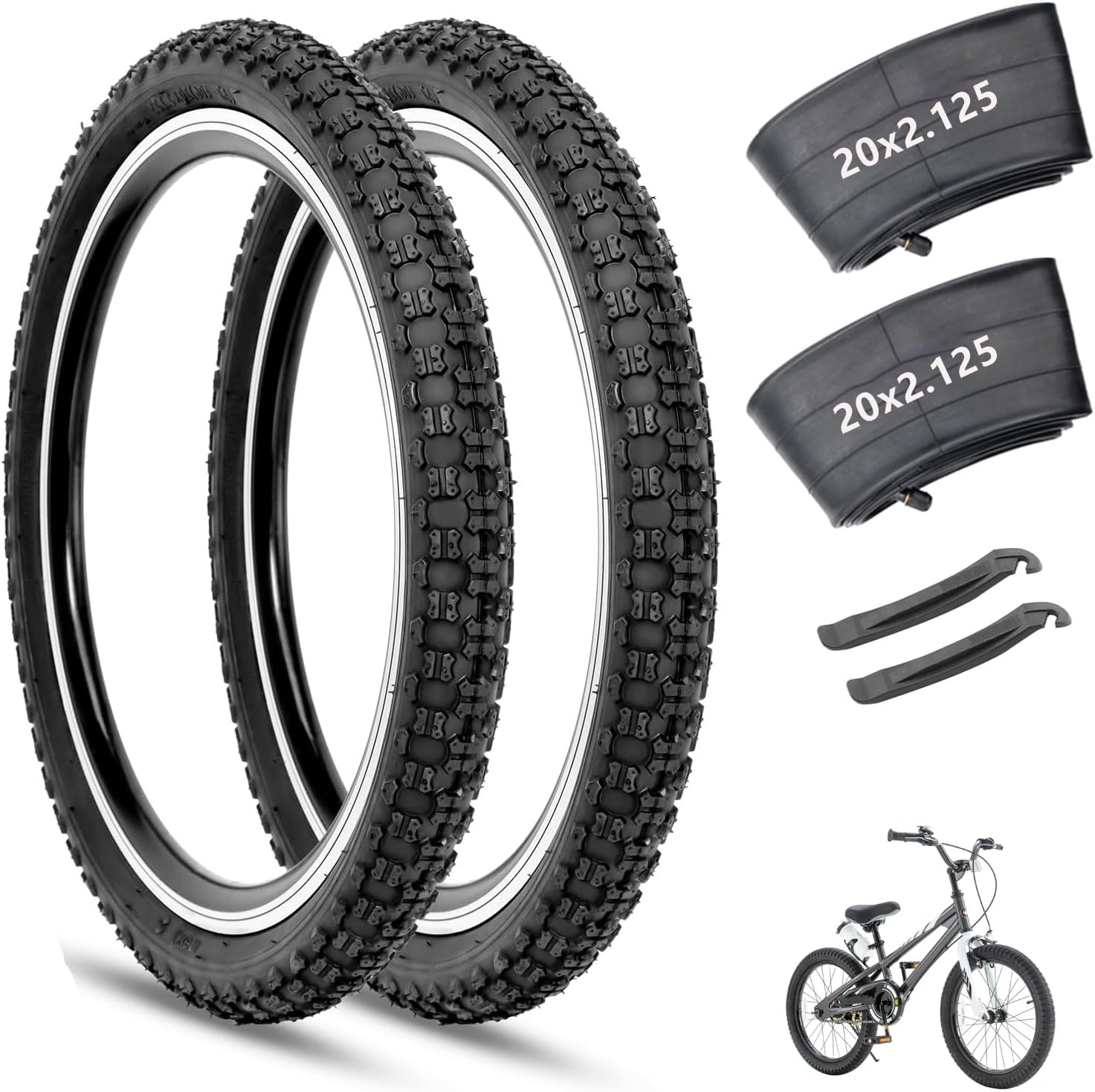 2-Pack 20/24/26 Inch Mountain Bike Tires, Off-Road Bicycle Replacement Folding MTB Tires Set, Schrader Valve Bike Tubes, Bicycle Tire Levers and Tire Liners