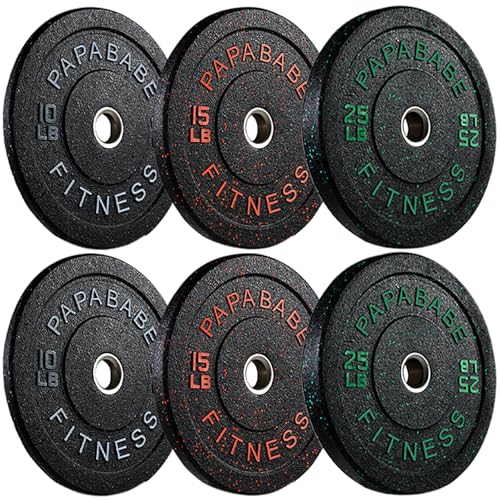 Papababe Weight Plates, 2-Inch Weights Plates Set, Floor Protective Rubber Weight Plates, 10-600lbs Bumper Plates for Barbell Strength Training & Weightlifting (Single/Pair/Full Set)