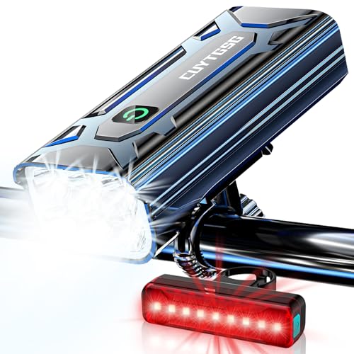 2025 Upgrade Super Bright Rechargeable Bike Lights for Night Riding,6 LED High Lumen 10 Mode Bike Headlight Taillight,360Rotatable Brackt,Aluminum Front Lights,Runtime 48+ hrs,Shockproof Waterproof