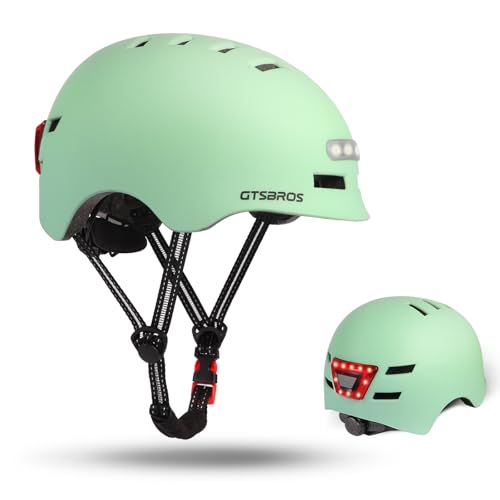 Bike Helmets for Adults - Front and Rear LED Lights Adjustable Bicycle Helmet for Adults Men Women Scooter Helmet for Commuting, Road Biking, Skating, Scooter