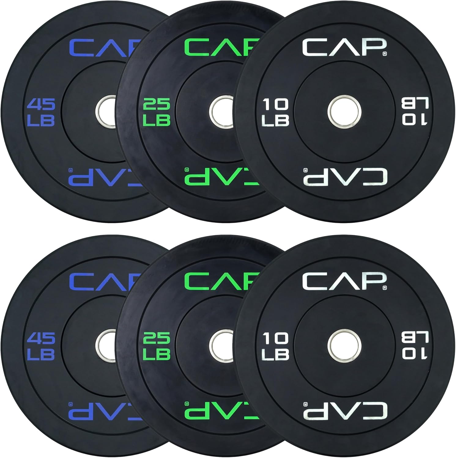 CAP Barbell 2-Inch Olympic Bumper Plate Weight Set