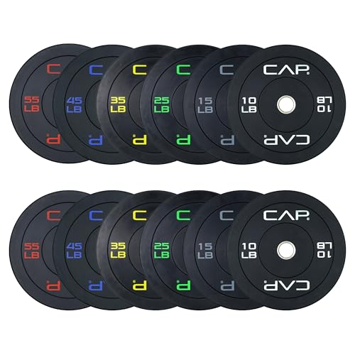CAP Barbell 2-Inch Olympic Bumper Plate Weight Set with 6 Post Rack | 100-370 lbs | Multiple Options
