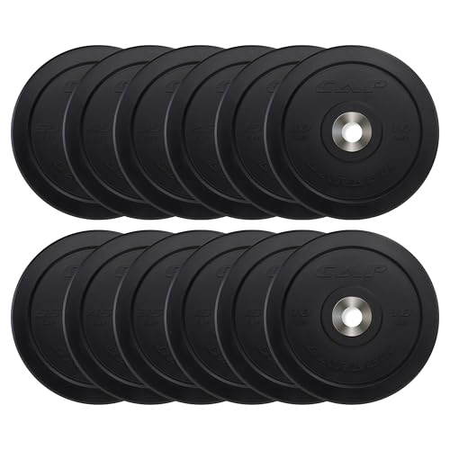 CAP Barbell 2-Inch Olympic Bumper Plate Weight Set with 6 Post Rack | 100-370 lbs | Multiple Options