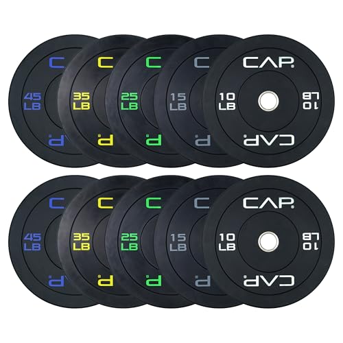 CAP Barbell 2-Inch Olympic Bumper Plate Weight Set with 6 Post Rack