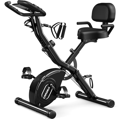 Caromix Folding Exercise Bike, 5 in 1 Stationary Magnetic Cycling Bicycle Upright Indoor Cycling Bike for Home Workout 330LB Capacity