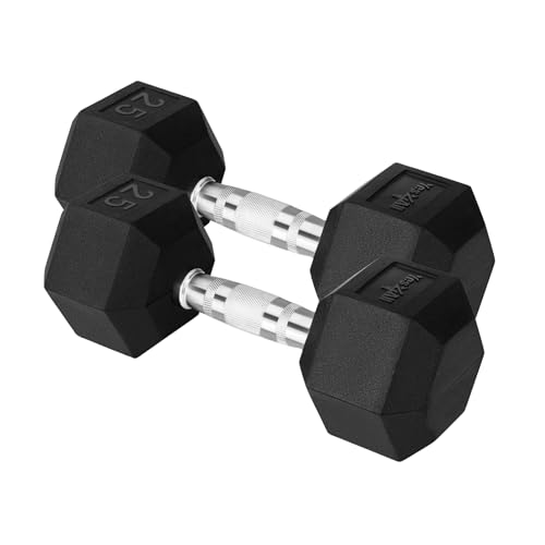 Yes4All Chrome/Rubber Grip Encased Hex Dumbbells  Hand Weights With Anti-Slip 10-30 LBS Pair