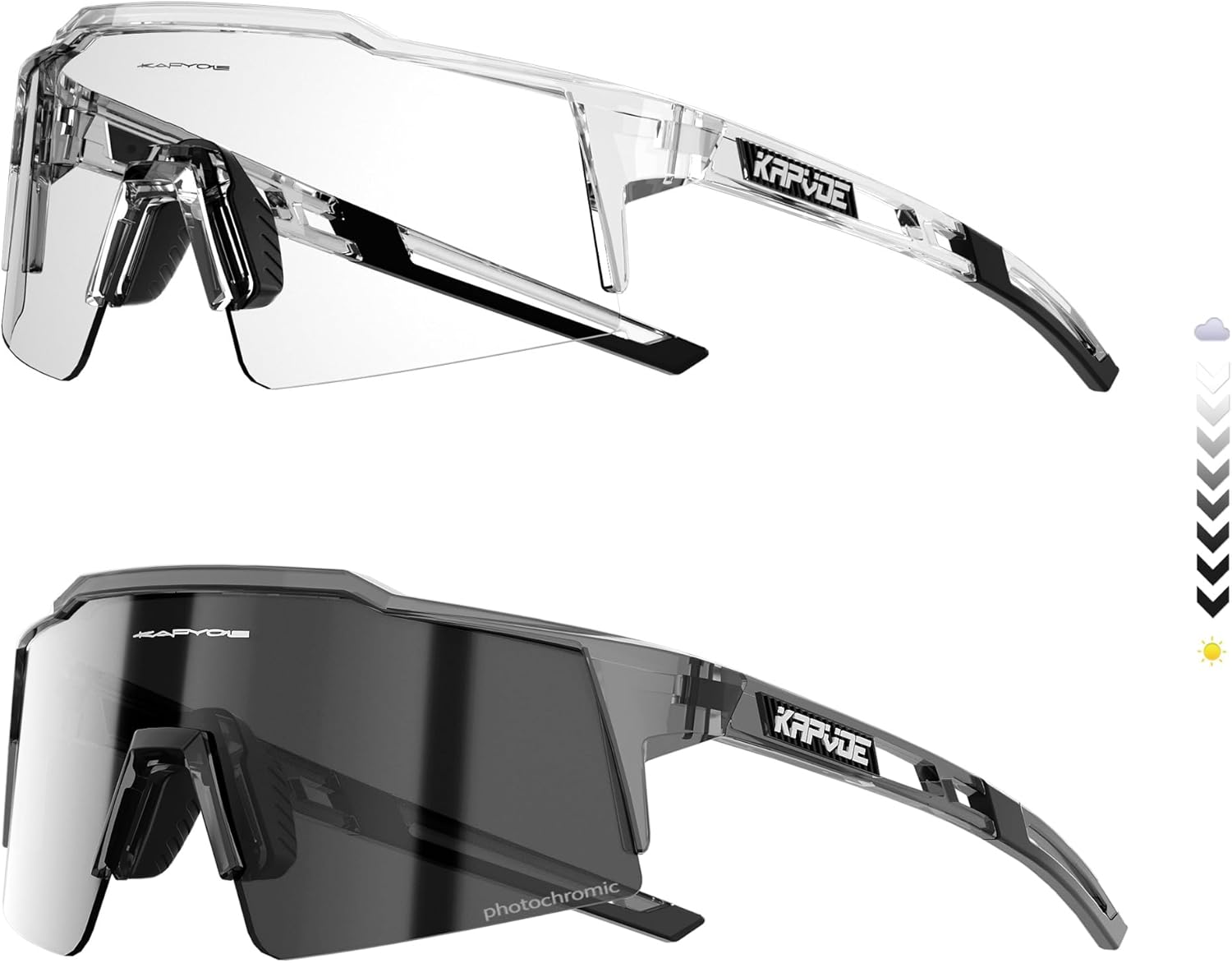 KAPVOE Photochromic Cycling Glasses Men Women Clear Transition Mountain Bike Sunglasses Sports Baseball Running - K9023