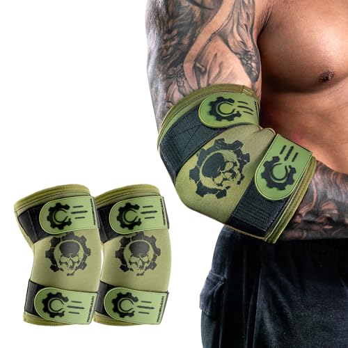 MANUEKLEAR 5mm Neoprene Weight Lifting Elbow Sleeves for Men (1 Pair), Elbow Sleeves Weightlifting Men with 2 Adjustable Compression Straps for Bench and Powerlifting & Weightlifting