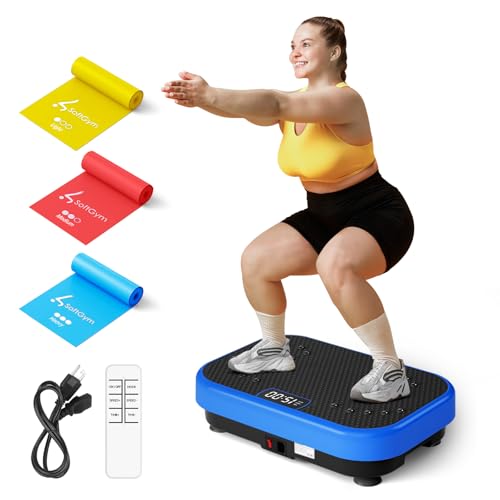 SoftGym Vibration Plate Exercise Machine for Lymphatic Drainage,Power Vibrate Stand Shake Board 450 Lbs Capacity Whole Body Workout Waver with Fitness Resistance Bands Weight Loss Gifts for Women Men
