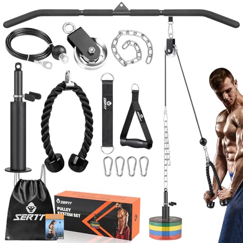 SERTT Cable Pulley System Gym, Power Rack Pulley Attachment with 2-in-1 LAT Pull Down Bar and Upgraded Loading Pin,Used for Triceps Pulldown, Biceps, Back, Shoulder